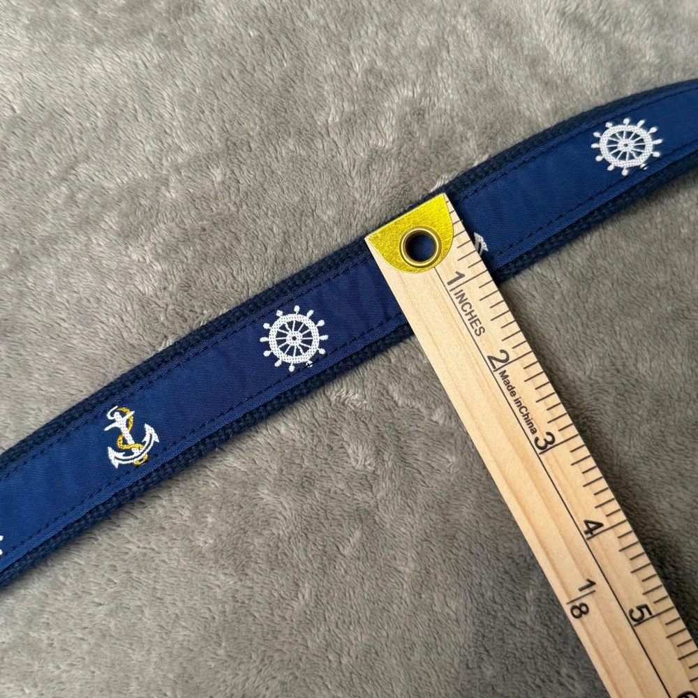 Men's Preppy Nautical Leather Canvas Belt Size 46 Blue Anchor Surcingle Sailing